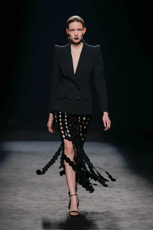 Double vested jacket with sequined skirt Lace Jacket Ribbed Jacket Sequined Jacket