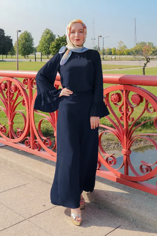 Premium Chiffon Maxi Skirt - Navy Blue elastic waist skirt