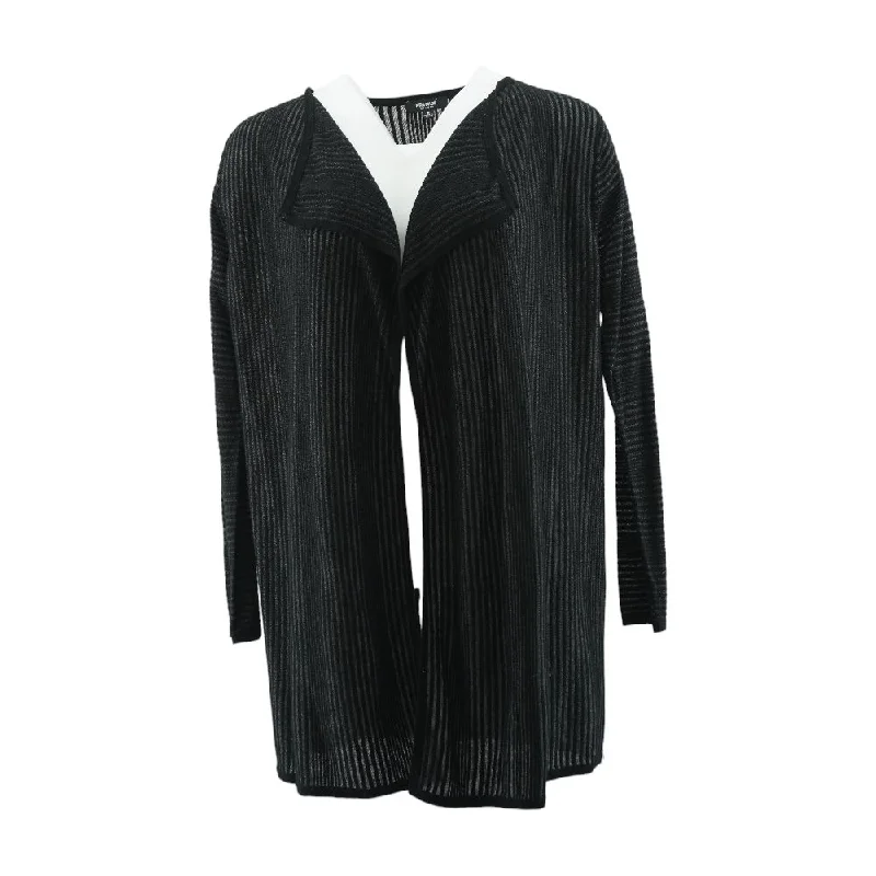 Black Striped Cardigan Sweater Hooded Caped Shawl Collar