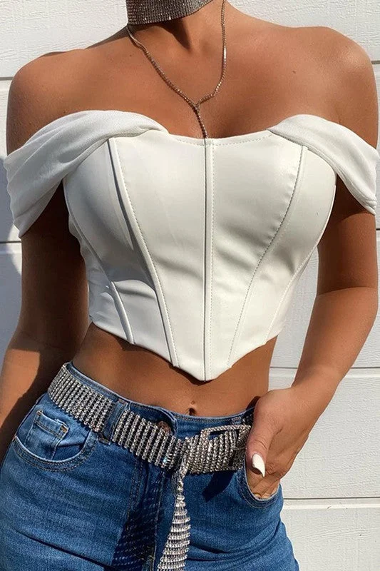 OFF SHOULDER PU LEATHER TANK TOP long tank top