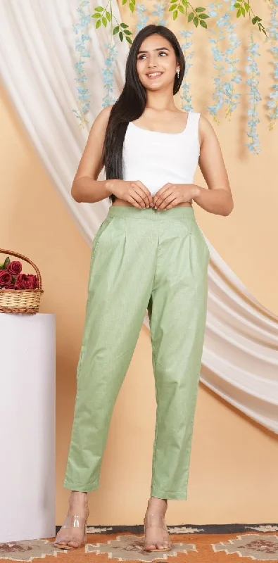 Women’s Linen Cotton Palazzo Pants | Green Casual Wide Pants