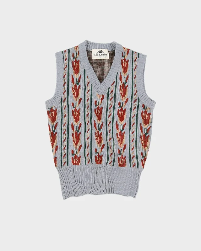 Vintage 1970s Pret A Porter Grey Patterned Knitted Tank Top - XS sleep tank top
