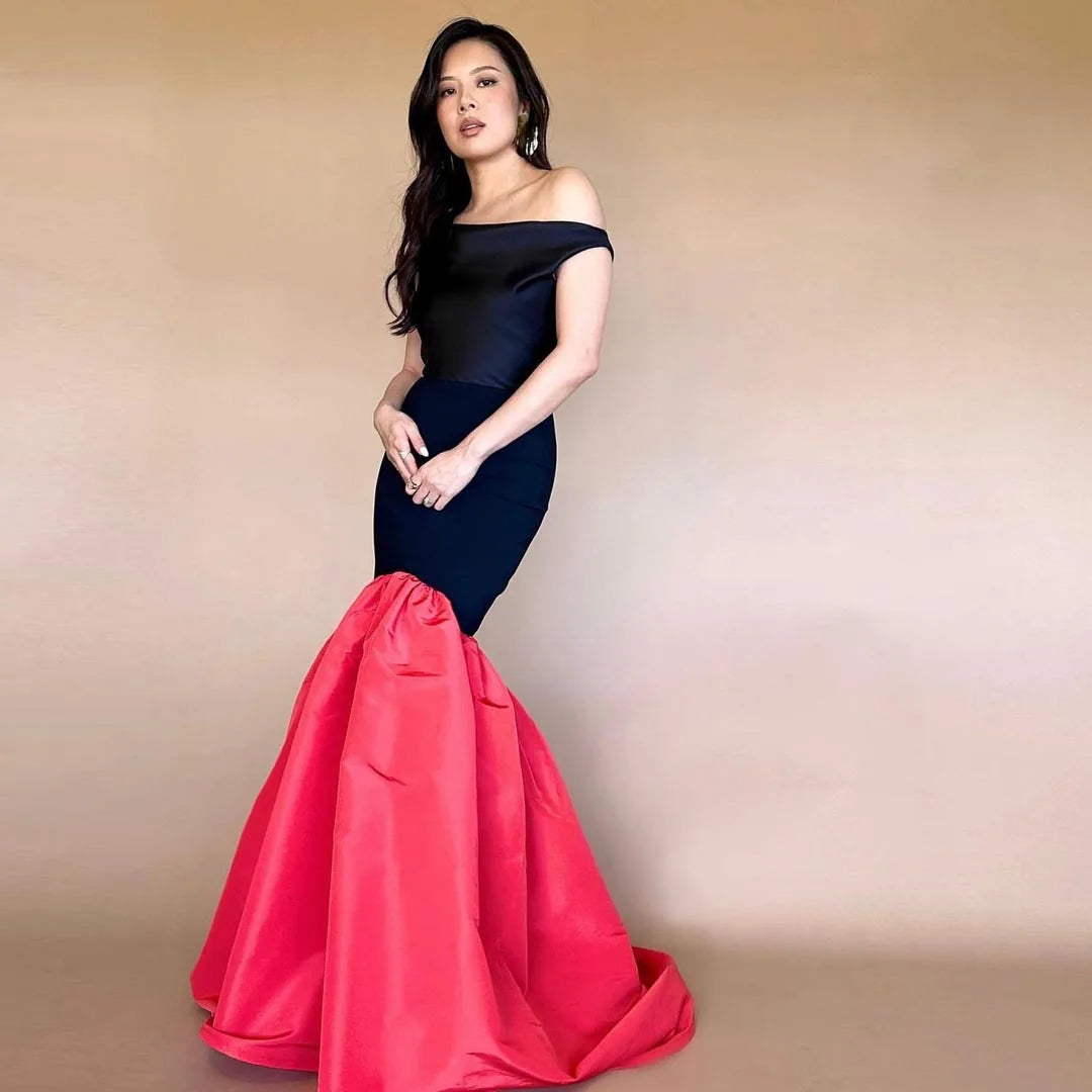 Lunivop Modern Black & Red Mermaid Prom Party Dresses Sleeveless Satin Long Cocktail Dress Formal Event Night Gowns Evening Patchwork Tunics Luxurious premium