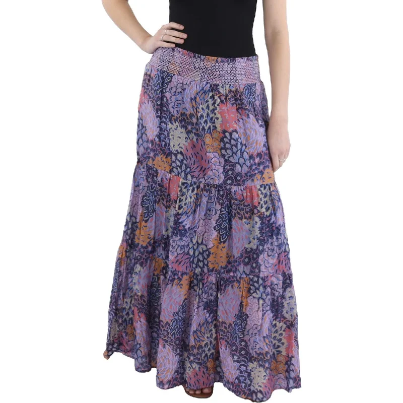 Atelier Womens Silk Blend Smocked Maxi Skirt denim skirt classic