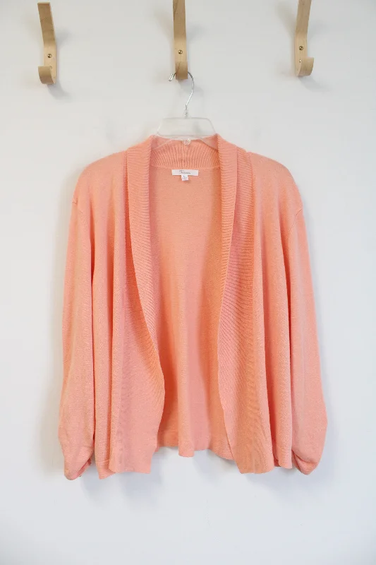 89th & Madison Soft Peach Cardigan | XL Ribbed Striped Patterned