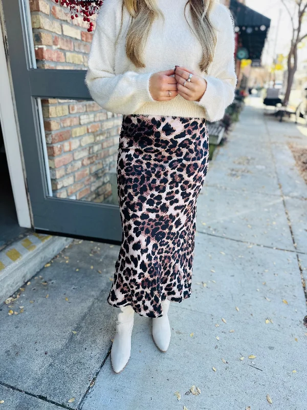 Leopard Mid-Rise Midi Skirt corduroy skirt comfortable