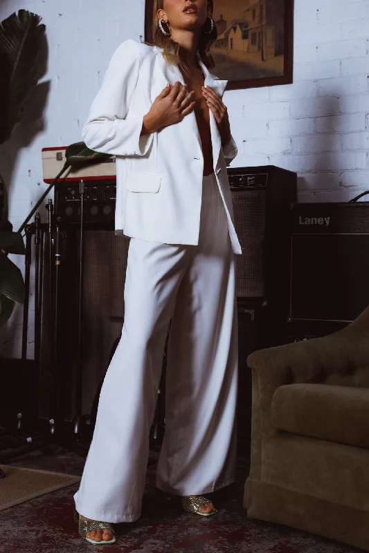 Vous Etes Belle Pleated Waist Pants White Formal Dress Pants