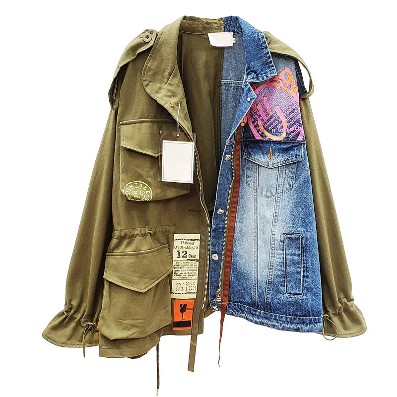 Denim Patchwork Hit Color Jacket Denim Jacket Leather Jacket Suede Jacket