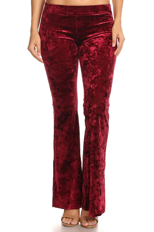 Glam's the Word Crushed Velvet Flared Pants Slim-Fit Khaki Pants