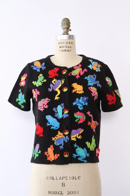 Rainbow Rainforest Frog Cardigan S/M Rayon Fabric Velvet Fabric Corduroy Fabric