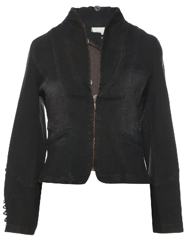 Zip Front Denim Jacket - M Boat Neck Shawl Collar Notched Collar