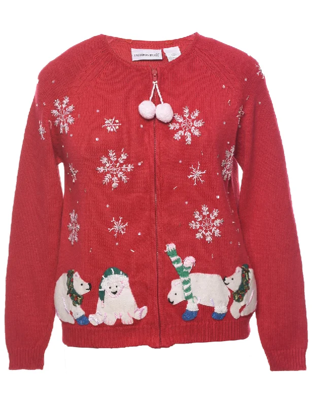 Polar Bear Design Christmas Cardigan - S Mesh Cardigan Canvas Denim