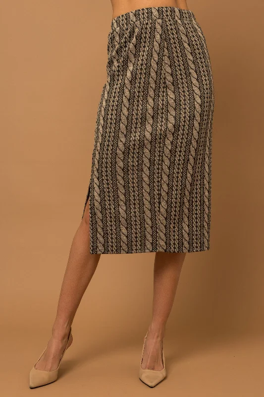 Midi Skirt - Black Abstract CURVY SIZE satin skirt smooth