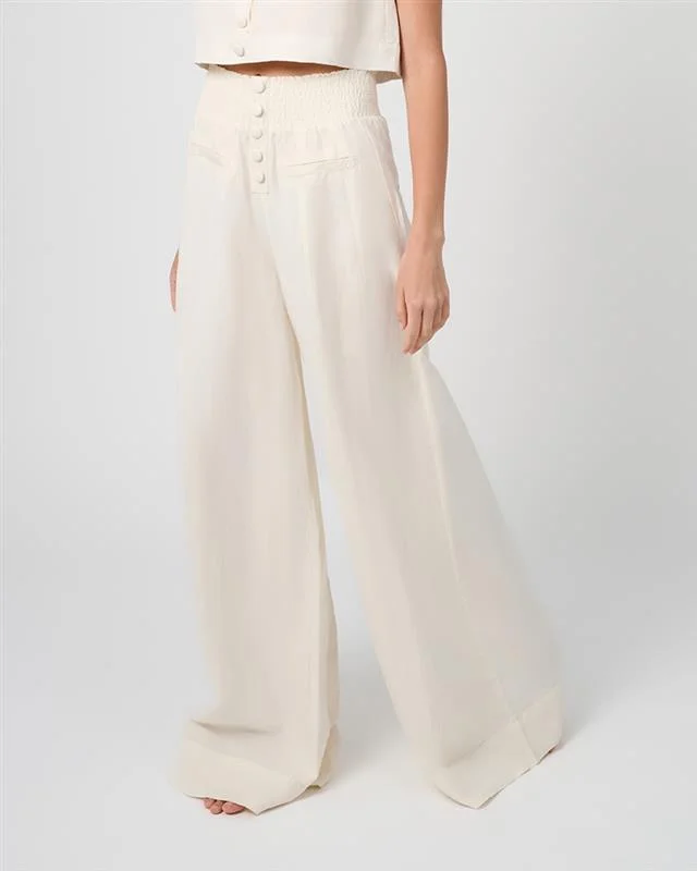 Button Front Palazzo Pant Trendy Wide-Legged Trousers