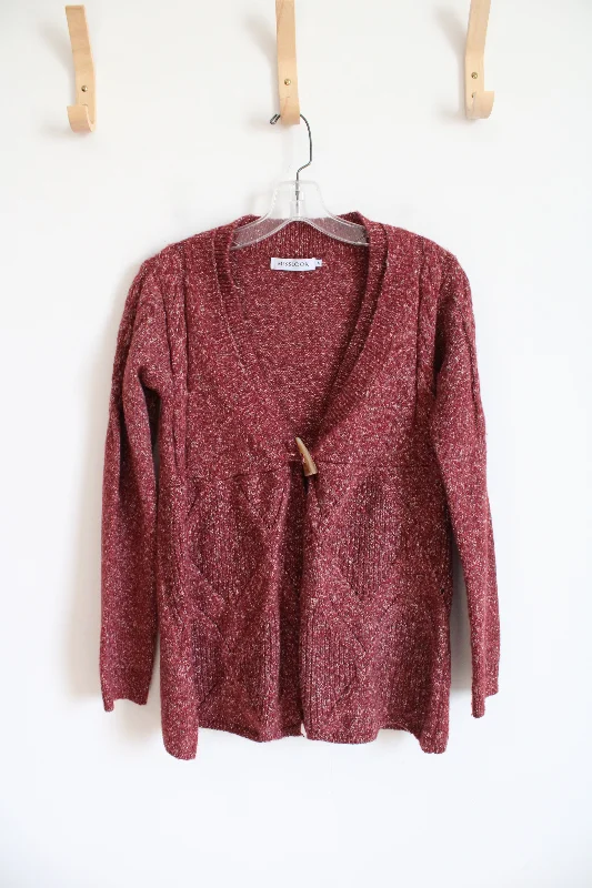 Miss Look Red & White Marled Cardigan Sweater | M Thin Thick Dense