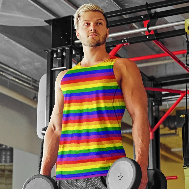 65 MCMLXV Unisex LGBT Gay Pride Rainbow Flag Stripe Print Tank Top flexible tank top
