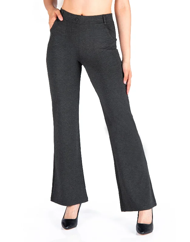 Flare Yoga Dress Pants, 4 Pockets (Charcoal) Slim-Fit Khaki Pants
