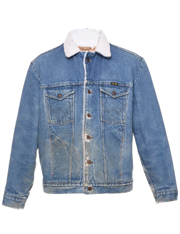 Wrangler Shearling Denim Jacket - M Ribbed Jacket Pleated Jacket Ruffled Jacket