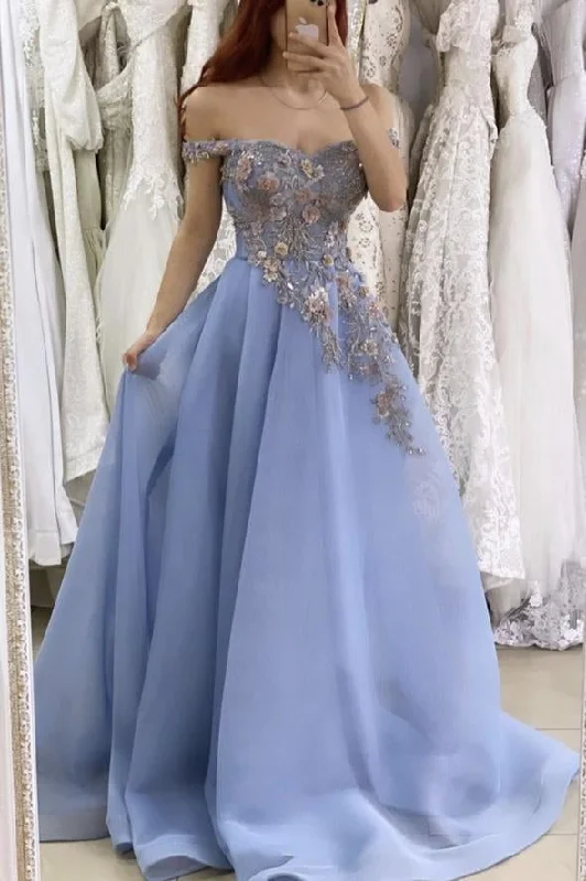 A Line Blue Satin Lace Appliques Evening Party Dresses Off the Shoulder Prom Dresses Tunics Modern contemporary A Line Blue Satin Lace Appliques Evening Party Dresses Off the Shoulder Prom Dresses Tunics Modern contemporary