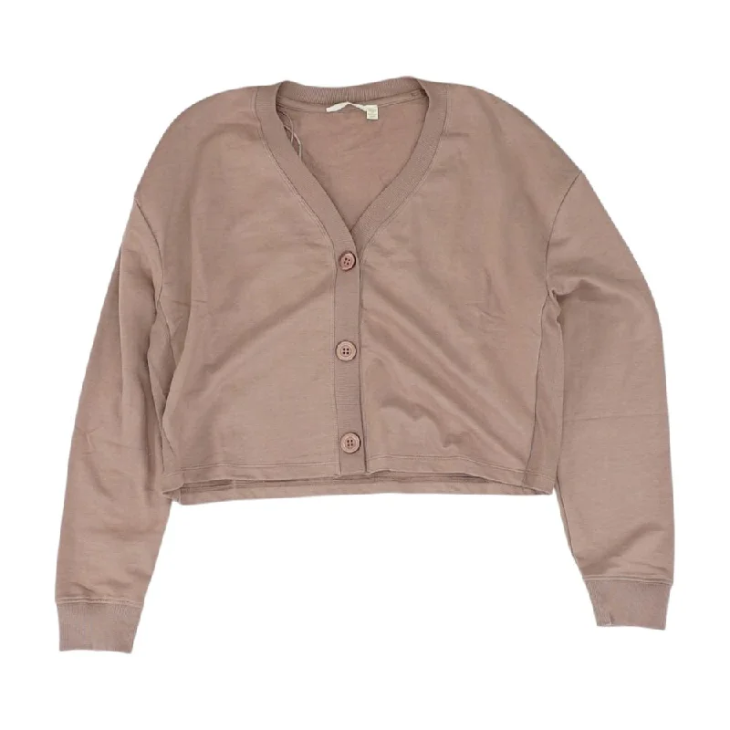 Mauve Solid Cardigan Sweater Mesh Fabric Canvas Fabric Denim Fabric
