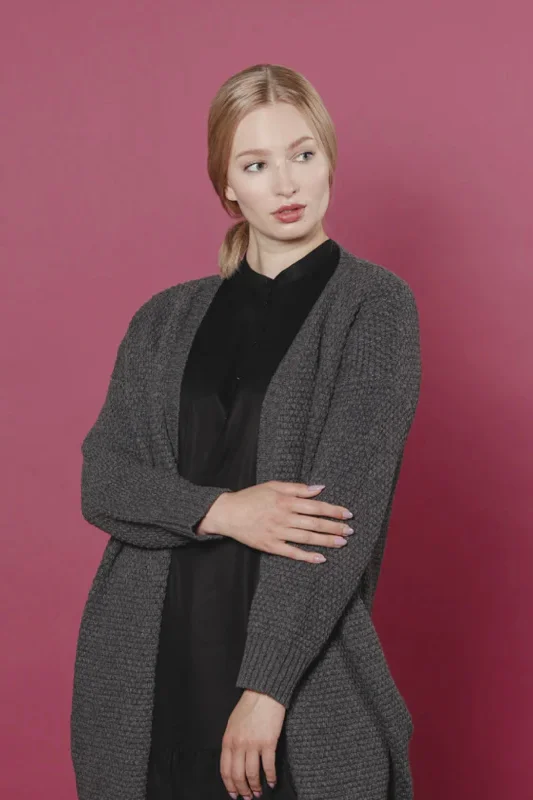 Aarre Alma Cardigan Asphalt Grey Fitted Loose Oversized