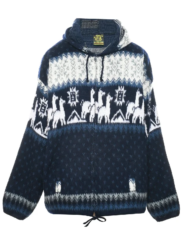 Nordic Navy Cardigan - L Fleece Cardigan Nylon Polyester