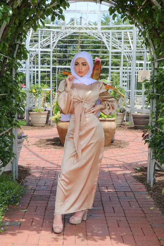Luxe Satin Skirt- Champagne wool skirt warm