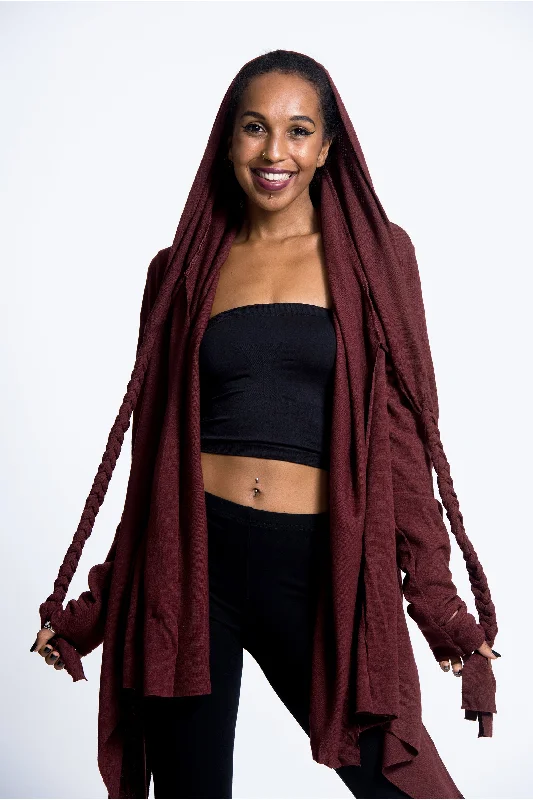 Hooded Cardigan in Maroon Glossy Satin Silk