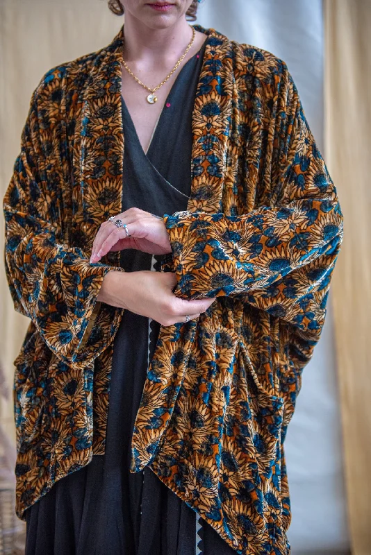 Silk Velvet Kimono Jacket - Sunflower Trench Coat Raincoat Waterproof Jacket