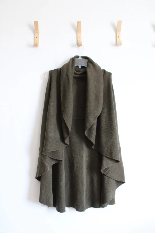 Look Olive Green Thick Sleeveless Cardigan | One Size Chenille Fabric Brocade Fabric Lace Fabric