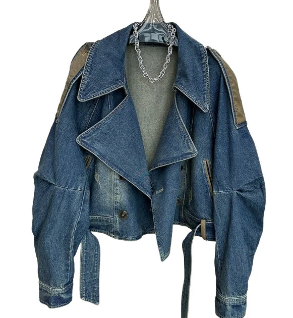 Denim Turn-down Collar Long Sleeve Button Buckle Jacket Satin Fabric Silk Fabric Chiffon Fabric Denim Turn-down Collar Long Sleeve Button Buckle Jacket Satin Fabric Silk Fabric Chiffon Fabric