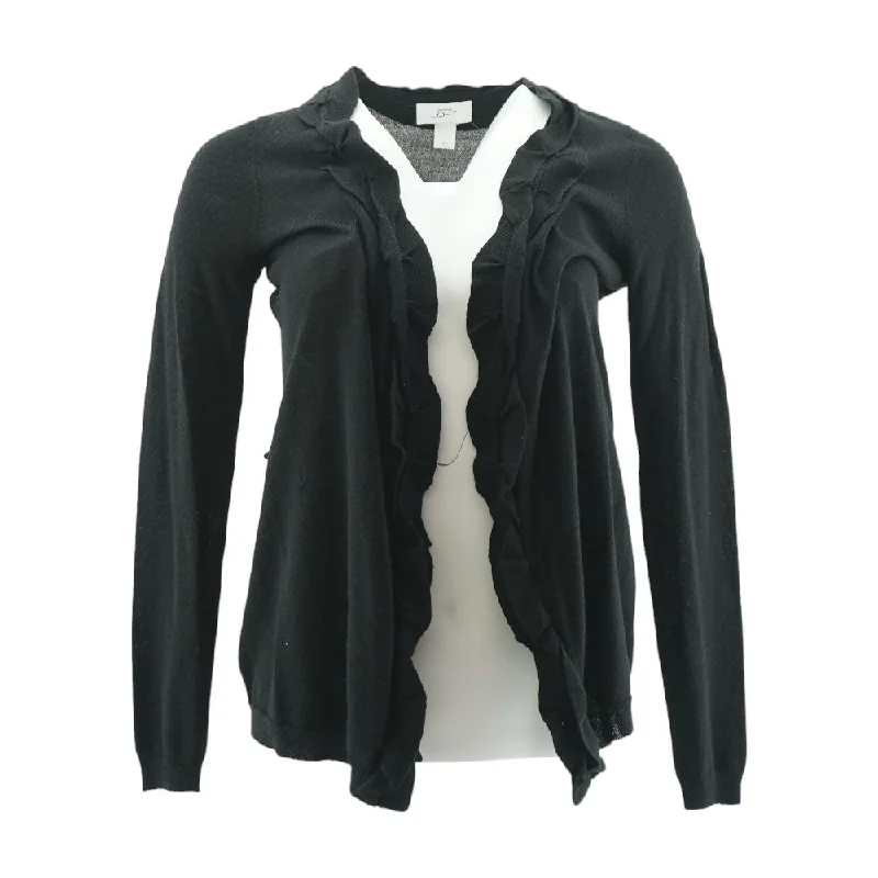 Black Solid Cardigan Sweater Mesh Blend Leather Blend Suede Blend