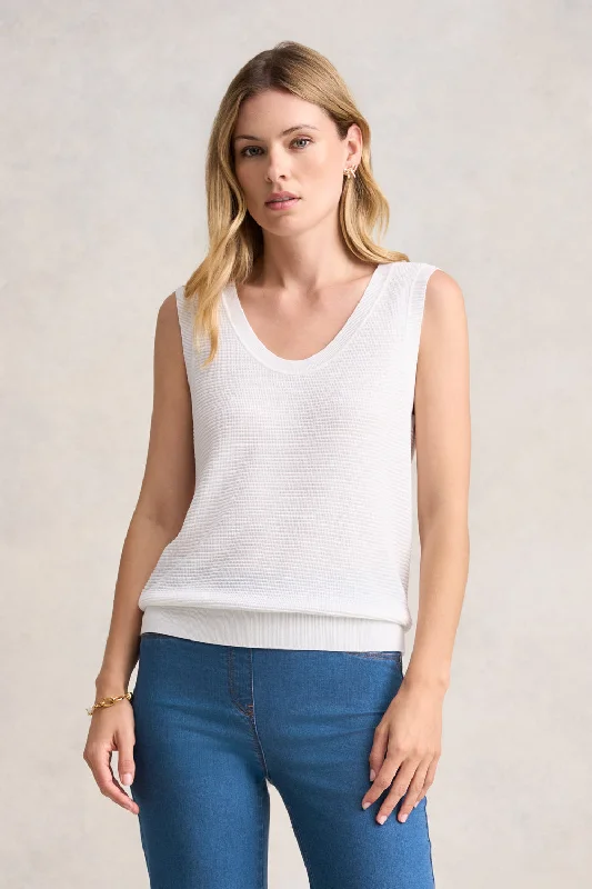 V-Neck Knit Tank - White cold shoulder tank
