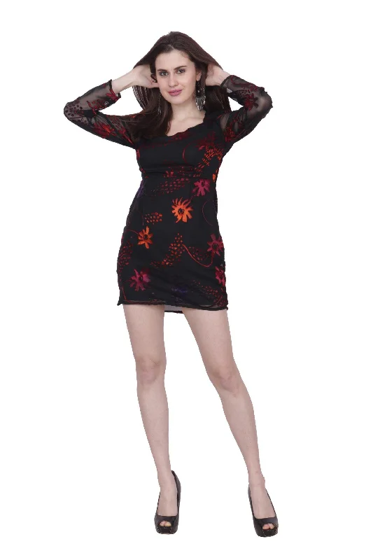 Black Floral Printed Party Dress Lace Sexy Club