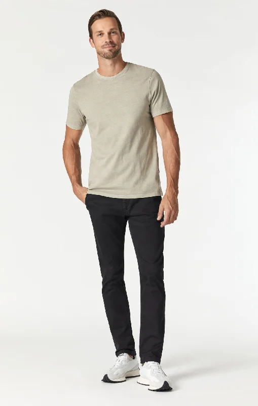 JOHNNY SLIM CHINO PANTS IN BLACK SATEEN TWILL Stylish Casual Pants