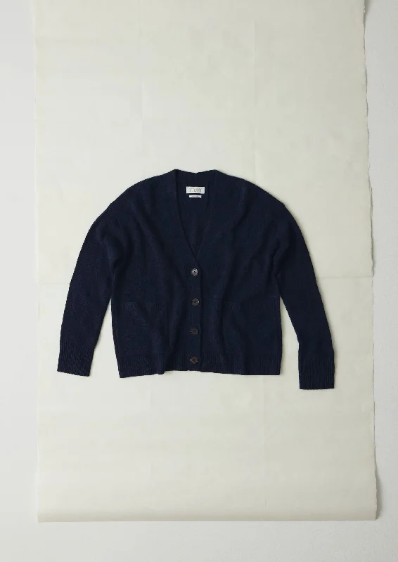 Ffion Wool Cashmere Boxy Cardigan | Darkest Navy Terry Terry Cloth Terry Knit