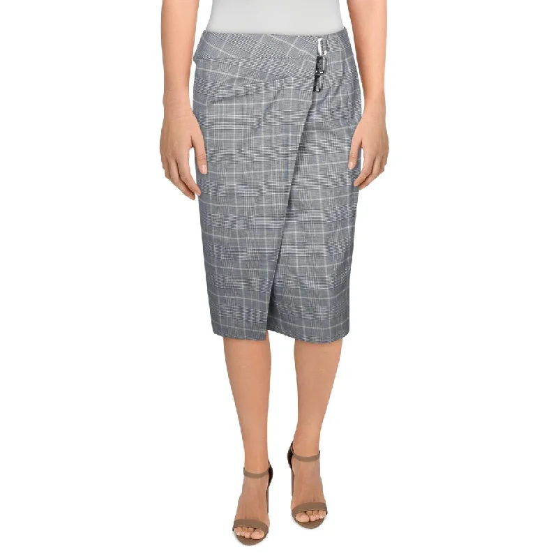 DKNY Womens Plaid Above Knee Wrap Skirt cashmere skirt soft
