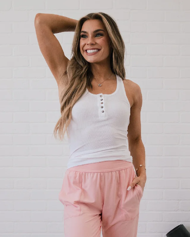 Ribbed Henley Tank - White comfortable tank top