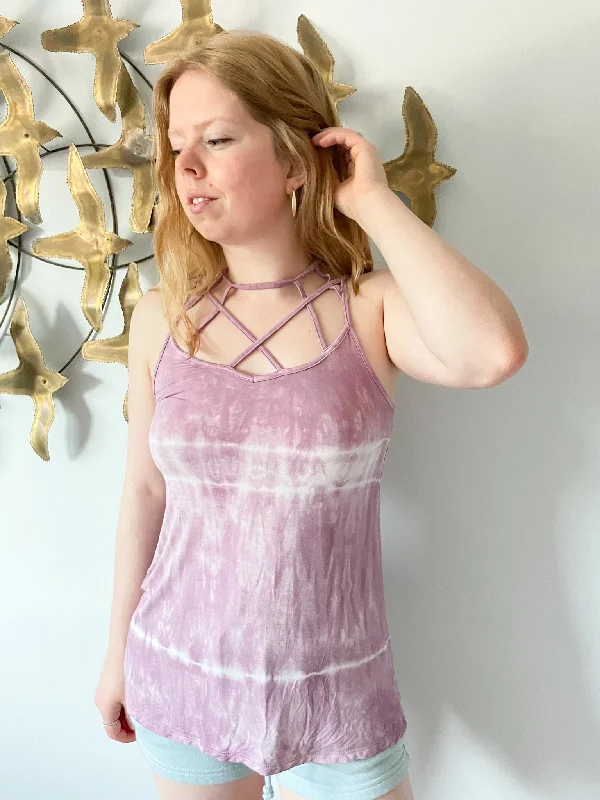 American Eagle Soft & Sexy Purple Tie-Dye Cutout Tank Top - XS/S cutout tank top
