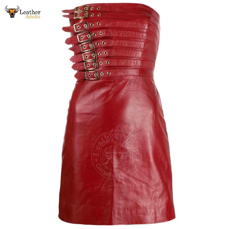 Womens Real Red Leather Hot Party Dress Casual Wear Buckle Dress Frock Skirts Tunics Bestseller popular Womens Real Red Leather Hot Party Dress Casual Wear Buckle Dress Frock Skirts Tunics Bestseller popular