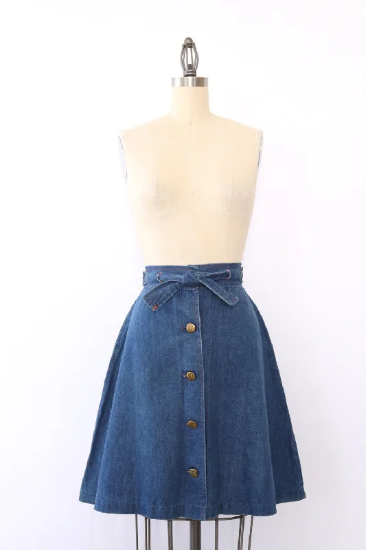 Denim Tie Button Skirt S zip skirt side