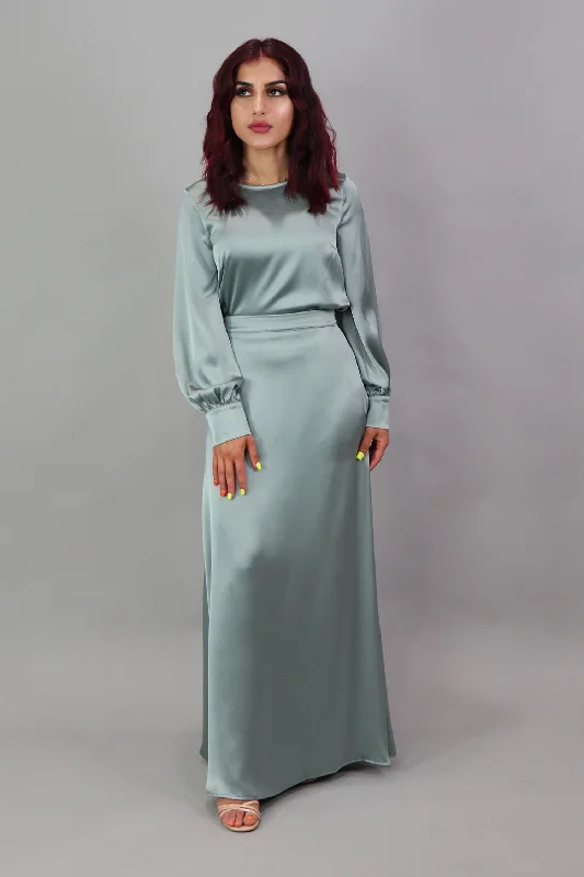 Lameera Satin Skirt - Mint Gray velvet skirt plush