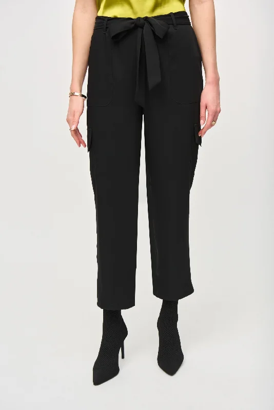 Joseph Ribkoff Black Belted Cropped Cargo Pants 243077 Casual Sweatpants Style