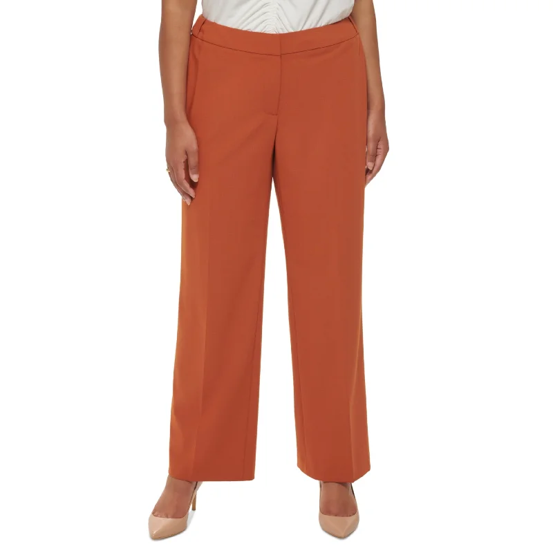 CALVIN KLEIN - Zippered Pocketed Creased Hook and Bar Straight Leg Pants Fashionable Sporty Pants