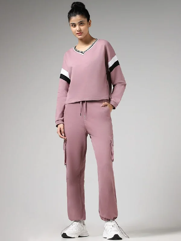 Studiofit Solid Pink Cotton Track Pants Casual Yoga Pants