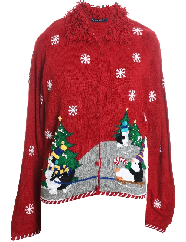 Red Christmas Cardigan - M Lightweight Heavyweight Midweight