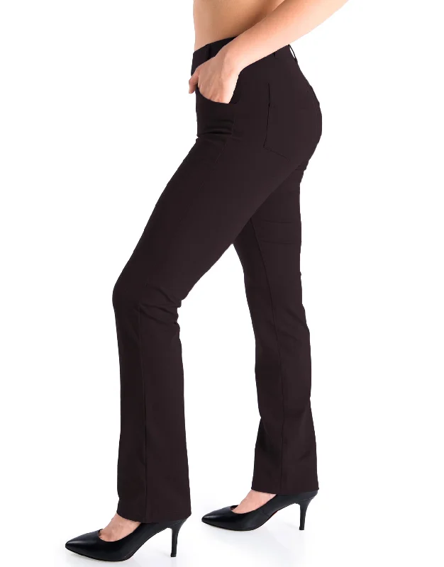 Straight Leg Yoga Dress Pants, 4 Pockets (Plum Brown) Cozy Lounge Pants