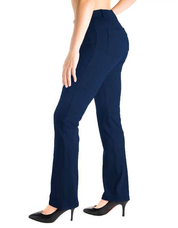 Straight Leg Yoga Dress Pants, Back Pockets (Navy Blue) Stylish Casual Pants