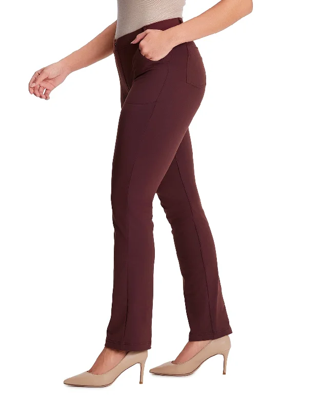 Straight Leg Yoga Dress Pants, 4 Pockets (Burgundy) Casual Sweatpants Style