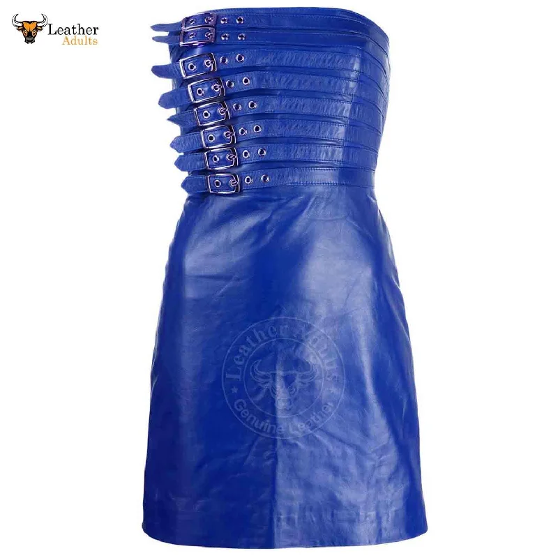 Womens Real Blue Leather Hot Party Dress Casual Wear Buckle Dress Frock Skirts Tunics Top rated Womens Real Blue Leather Hot Party Dress Casual Wear Buckle Dress Frock Skirts Tunics Top rated